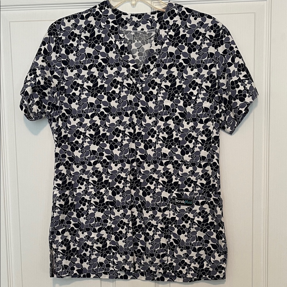 Women's Navy and White Scrub Top